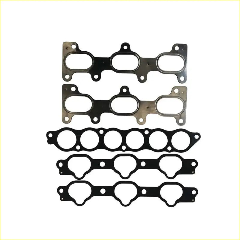 Set of black and metallic engine head gaskets with circular cutouts for hyundai sonata iv 27 v6 g6ba intake exhaust manifold