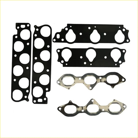 Set of black and metallic engine head gaskets with circular and oval cutouts for honda accord vi 3.0 intake and exhaust