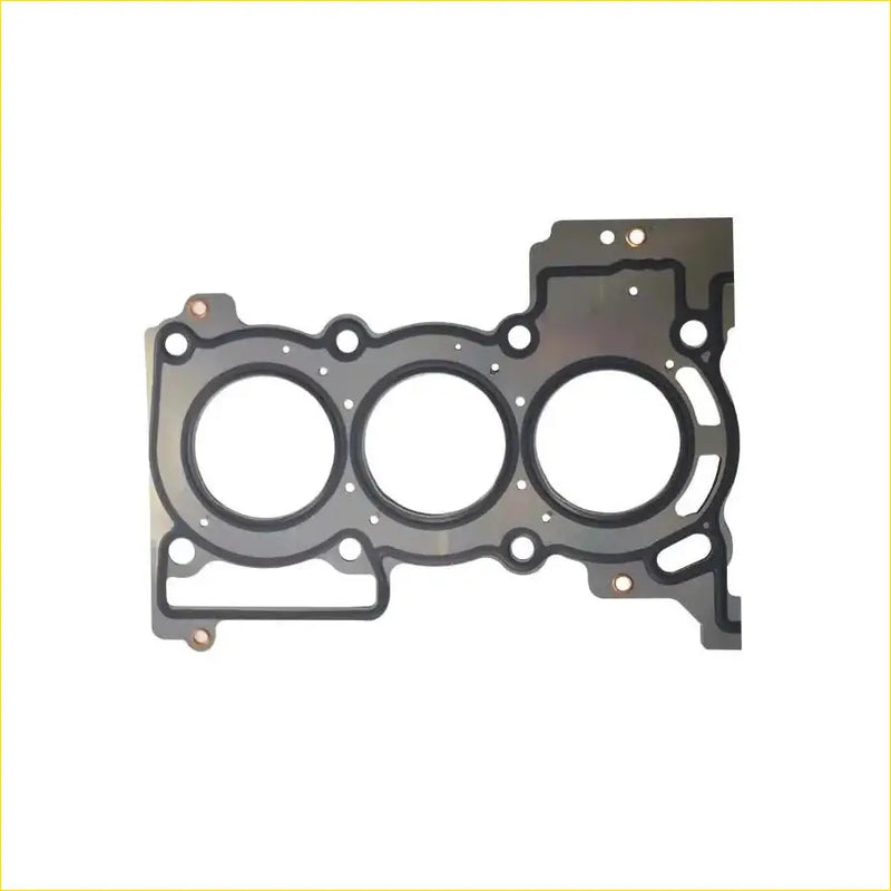 Black metal cylinder head gasket with three circular openings and mounting points for daihatsu gasket pro kf-ve