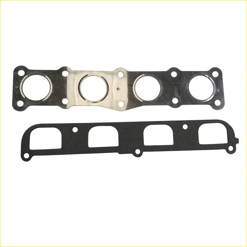 Black and metallic intake and exhaust manifold gaskets with circular and rectangular cutouts for kia magentis hyundai sonata v 2.0
