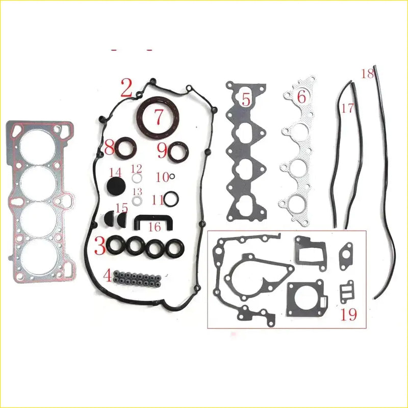 Black rubber gasket set with metallic parts and various seals for gasket pro kia rio ii and hyundai matrix 1.6 g4ed
