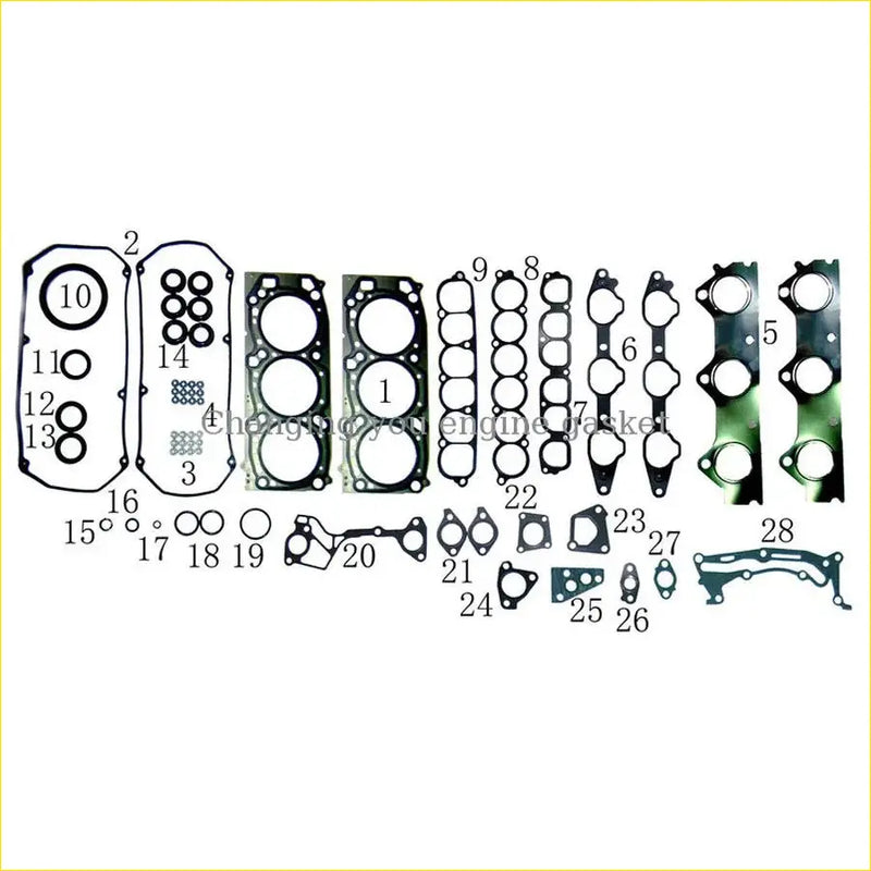 Black rubber engine gasket set with numbered parts and circular cutouts for mitsubishi pajero 3.8 eclipse 6g75