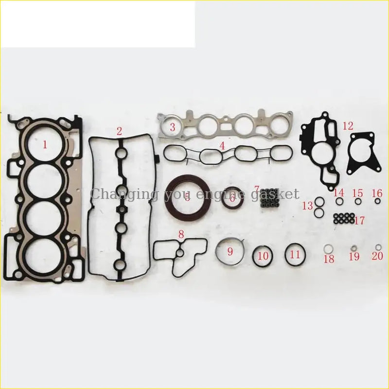 Black rubber engine gasket set with metallic parts in various sizes for nissan tiida livina grand versa 1.8l use