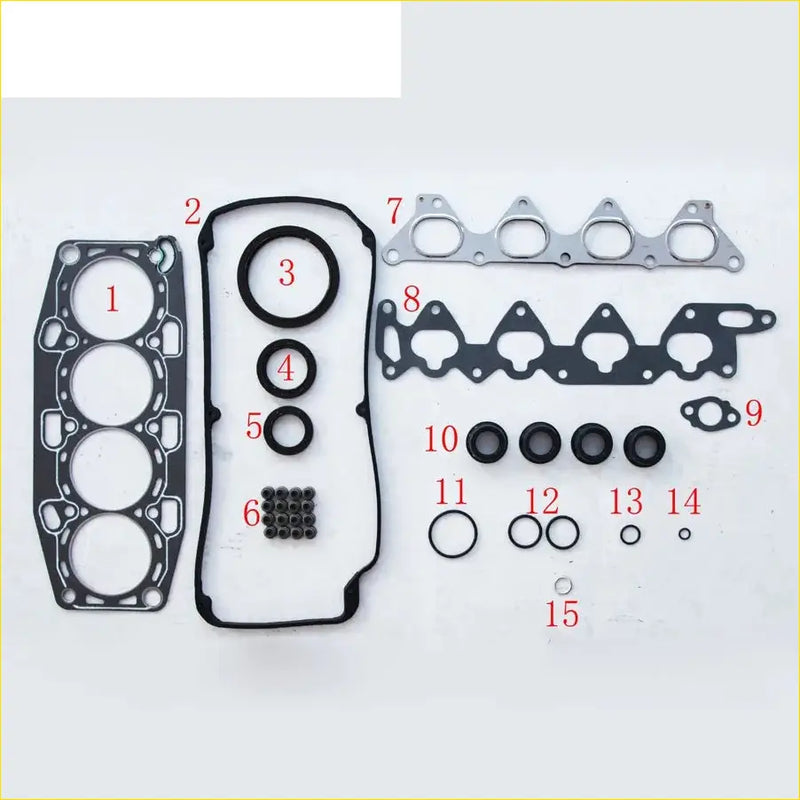 Black rubber gasket set with metallic parts and various sized seals for proton persona wira lancer mitsubishi colt motor cars