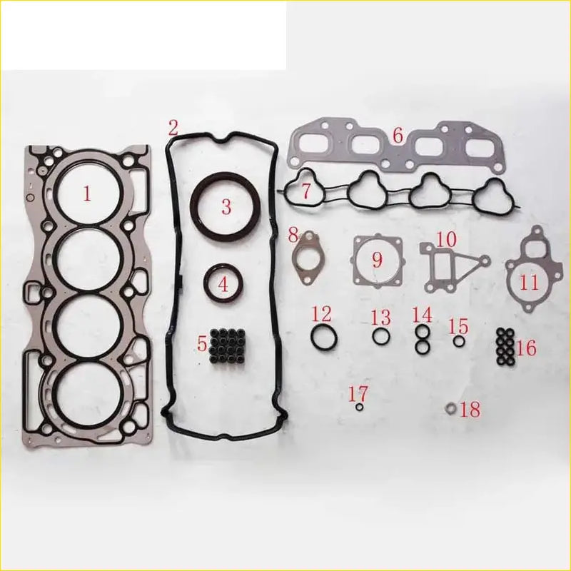 Silver metallic engine head gasket set with black rubber seals bolts and o-rings for nissan primera qr20de 2.0l