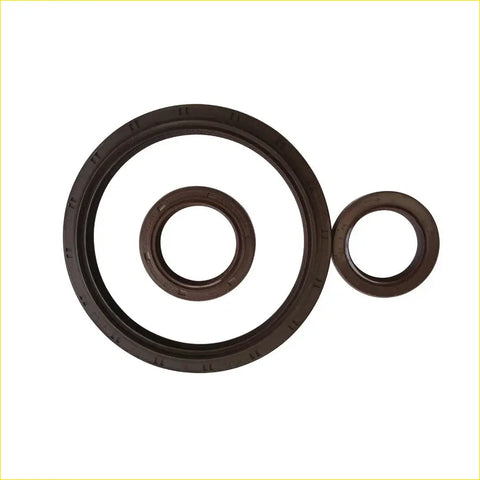 Set of three dark brown rubber crankshaft oil seals with molded grooves for mazda e2200 bus b2200 pickup