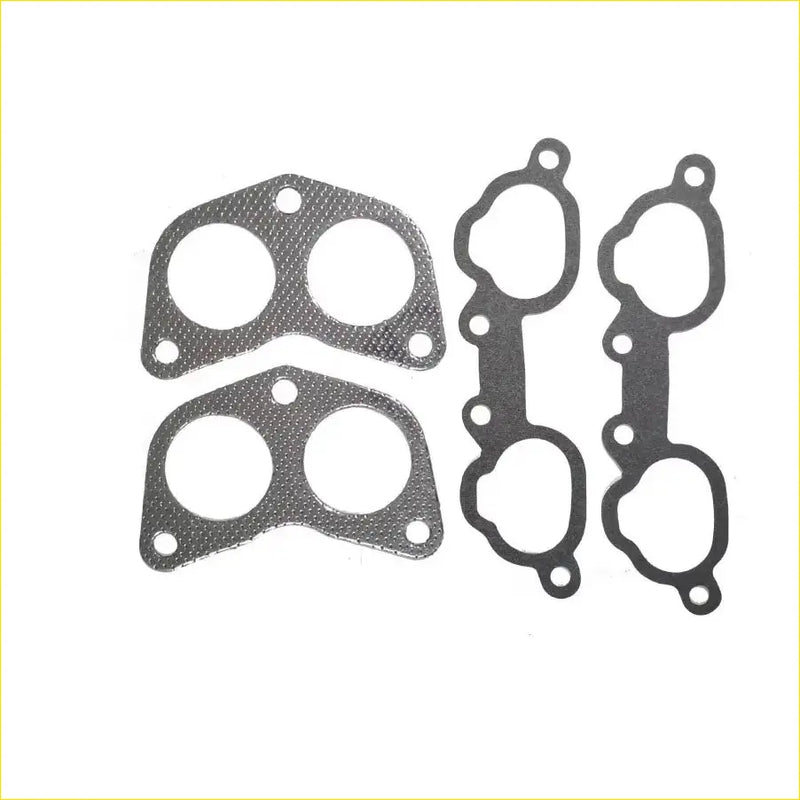 Set of four black metal engine gaskets with textured surface and circular cutouts for subaru legacy ii impreza 2.2l ej22 intake exhaust manifold