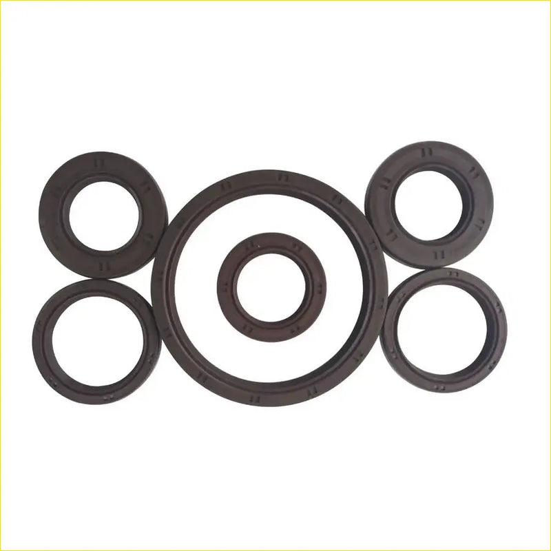 Set of five black rubber crankshaft oil seals with embossed markings for subaru legacy v 2.0l ej204 engine