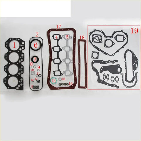 Black rubber gasket set with various shapes for engine repair in gasket pro toyota dyna coaster 3.0l b 2b complete