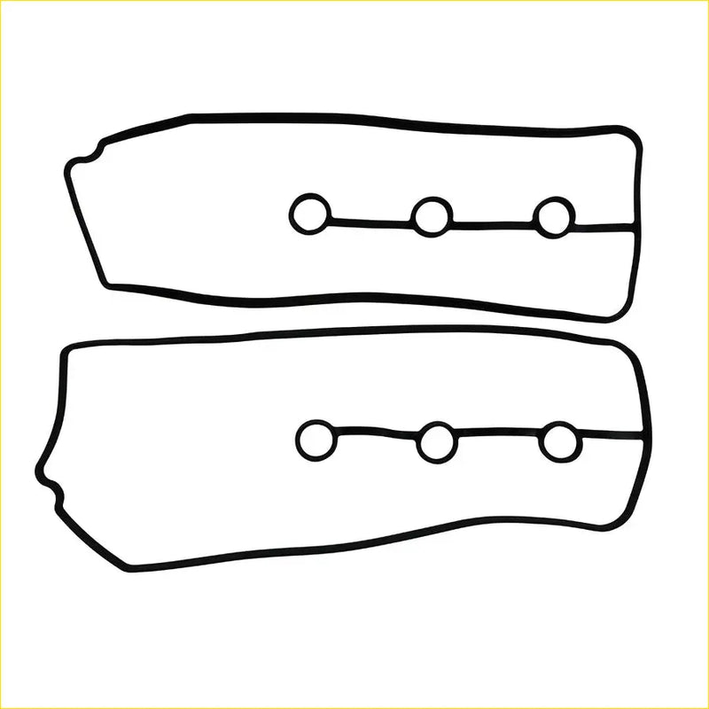 Black line drawing of two rectangular gasket pro seals with three circular holes for toyota landcruiser 4.0l rocker cover