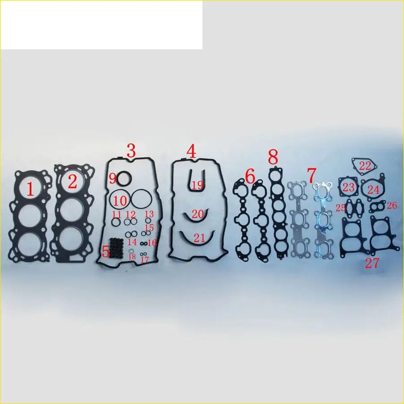 Set of black and silver engine head gaskets with various hole patterns for nissan teana vq23de 2.3l v6 engine repair