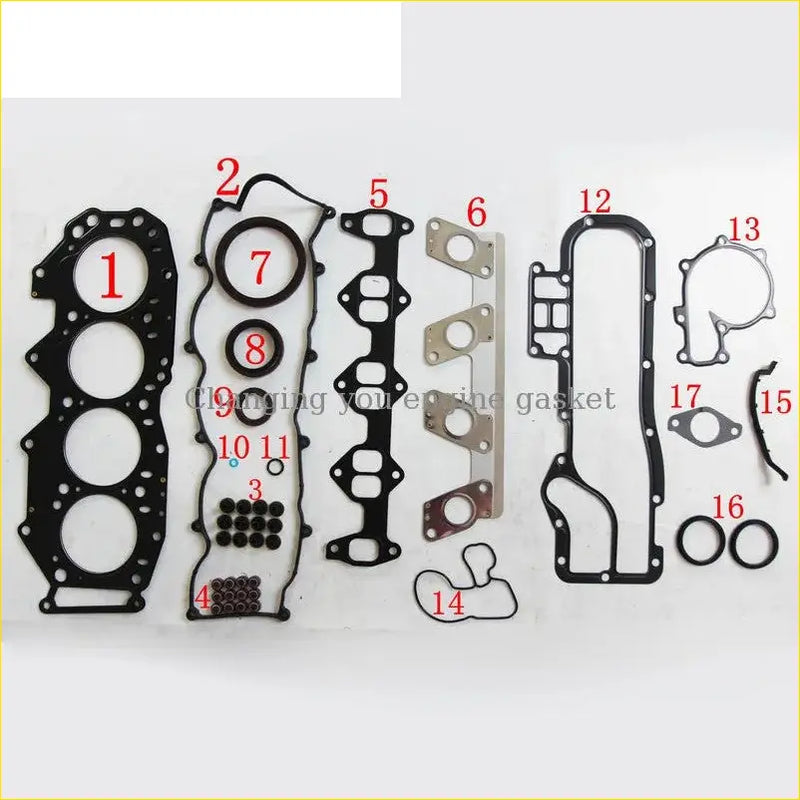 Black rubber engine gasket set with metallic mounting plates and sealing rings for ford everest ranger 2.5 metal full set