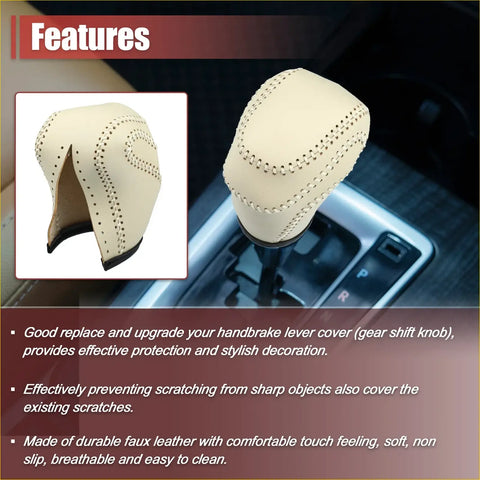 Cream-colored faux leather gear shift knob cover with beige stitching and black base for toyota land cruiser prado