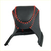 Black leather baseball-shaped gear shift knob cover with red thread for Toyota C-hr 2017-2021 shown from back side