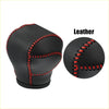 Black leather gear shift knob cover trim with red stitches for Toyota Sienna 2021-2022 shown from the back side