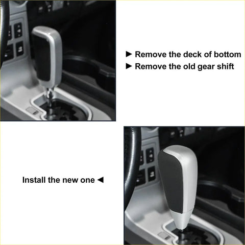 Silver and black gear stick shift knob with sleek modern design in black faux leather for Toyota Land Cruiser 2008-2021
