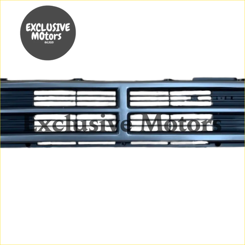Blue metallic front grille with horizontal slats and exclusive motors branding for toyota hilux 1984-1988