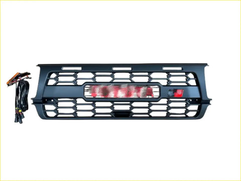 Black honeycomb pattern truck grille for toyota land cruiser fj80 1990-1997 with led light bar and red accent lighting