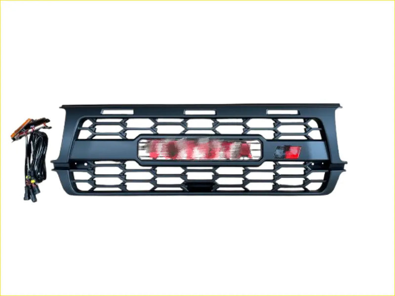 Black honeycomb pattern truck grille for toyota land cruiser fj80 1990-1997 with led light bar and red accent lighting