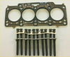 Black engine head gasket with four circular openings and matching black threaded bolts for crafter amarok 2.0 tdi