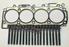Black and silver engine head gasket set with four circular openings and black bolts for navara pathfinder murano nv350 2.5 dci y25ddti
