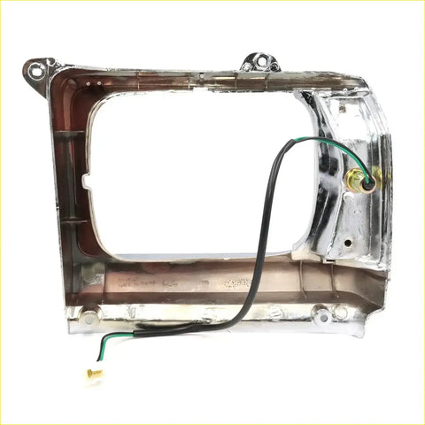 Back view of chrome finished metal headlight housing with wiring and mounts for toyota hilux 78-83 2wd ute