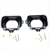 Pair of black and chrome metal headlight bezels with mounting hardware for toyota 4runner hilux 1984-1995