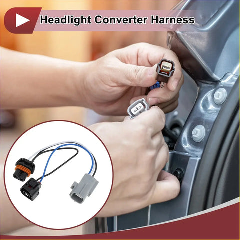 Black and gray headlight converter harness with blue black and orange wiring for Toyota 4Runner 2021-2024