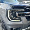 Gray metallic ford f-150 headlight cover with chrome accents and led lighting for ford ranger 2022+ new ranger