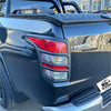 Black mitsubishi triton 2015-2018 with glossy finish and chrome accents featuring headlight and taillight covers