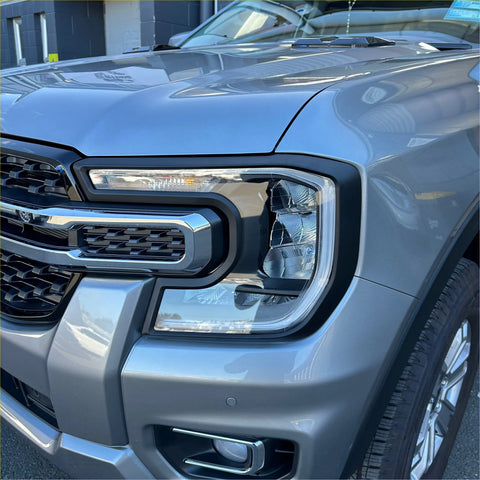 Headlight covers for ford ranger 2022 plus with silver metallic front grille black mesh and chrome accents