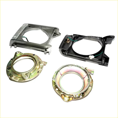 Backside of black and metallic headlight door and housing with wiring for toyota hilux n30 n40 rn33 rn42 1978-1983