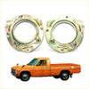 Shiny metallic circular engine mount brackets for vintage orange pickup truck used with toyota hilux rn36 rn40 headlight surround