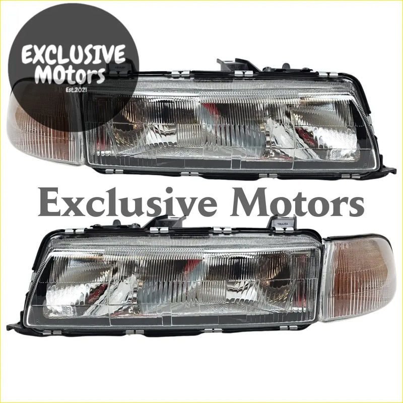 Clear rectangular headlights with black plastic housing and ribbed lens for holden commodore vp indicators and headlights