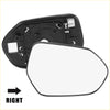 Black plastic heated right-side mirror glass with backing plate for Toyota Prius 2010-2015 showing clear glass panel
