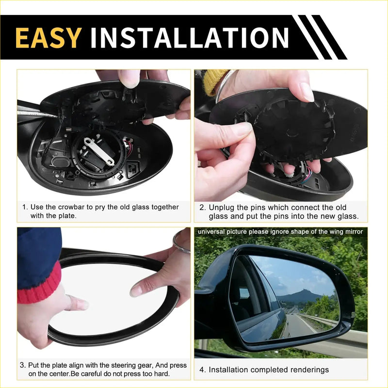Heated right side mirror glass for toyota tacoma black plastic with sleek curved design and reflective glass surface