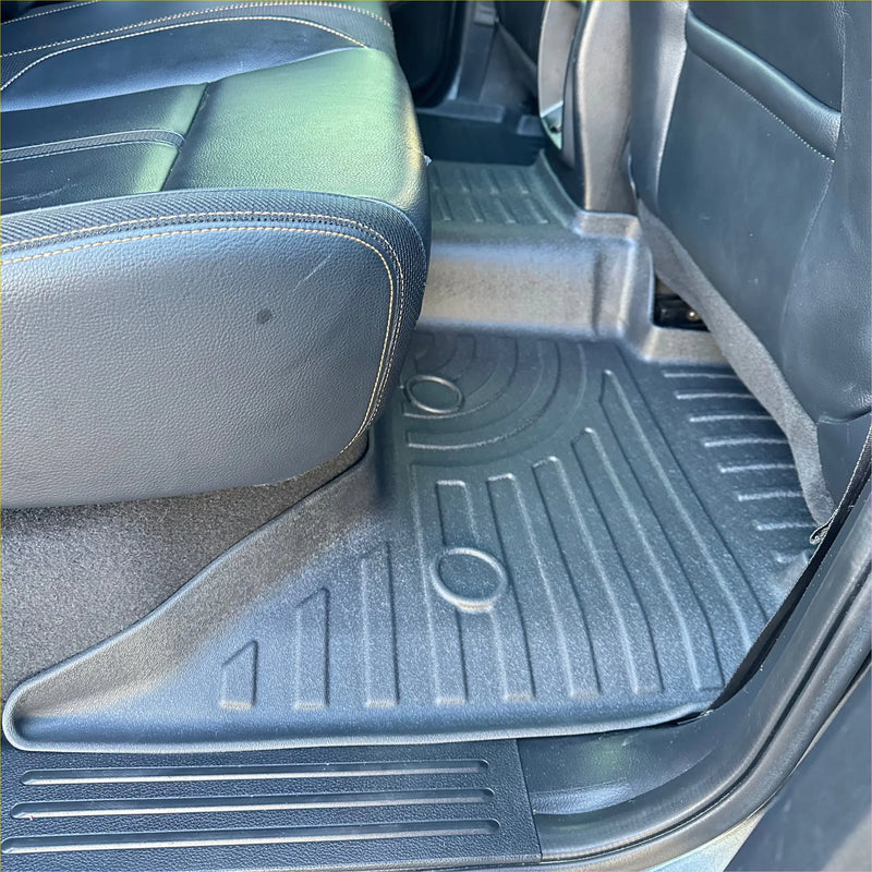 Black rubber heavy duty floor mat with textured ridges and molded contours for mazda bt-50 2012-2020 vehicles