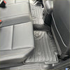 Black heavy duty rubber floor mat with textured ridges and circular cutouts for 2024 mitsubishi triton seats
