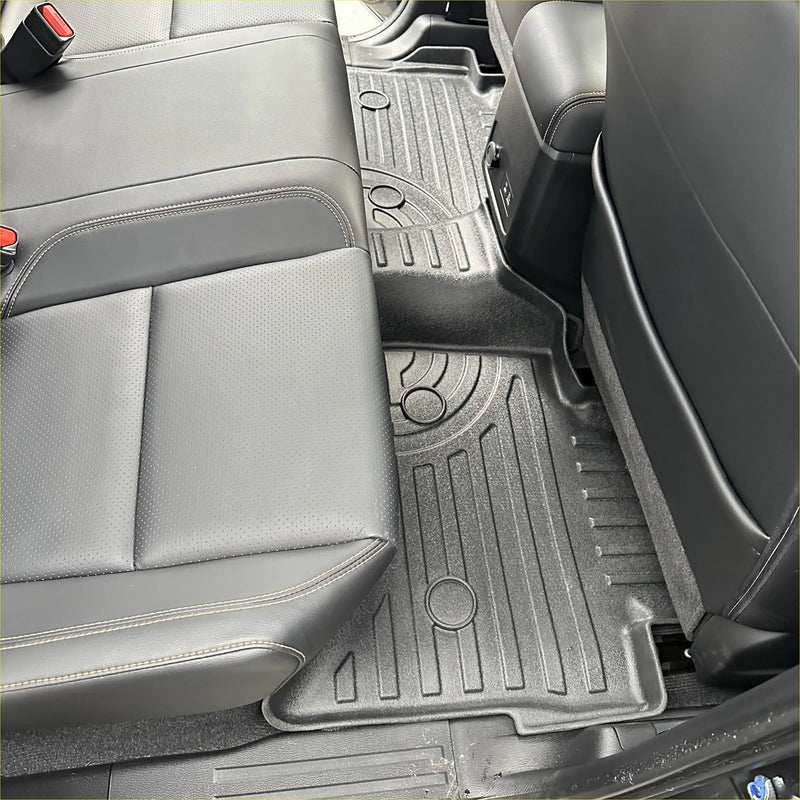 Black rubber heavy duty floor mats with molded ridges and circular cutouts for volkswagen amarok 2023 footwell