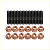 High tensile black threaded bolts and copper hex nuts arranged in rows for ford falcon xr6 exhaust manifold stud kit