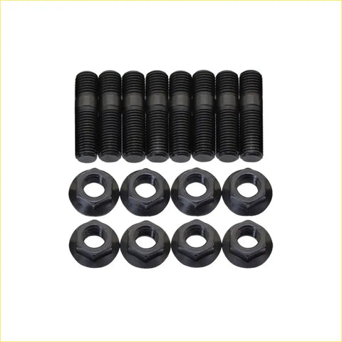 Set of black coated steel high tensile engine bolts and hex nuts arranged in rows for nissan navara d40 exhaust manifold