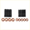 Set of black high tensile turbo charger bolts and copper hex nuts for ford territory sx sy barra on white background