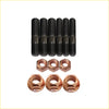 Set of six black high tensile threaded bolts and three copper flanged hex nuts for mazda bt-50 turbo charger kit