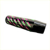 Black glossy hks pattern gear knob with vibrant pink and green feather patterns for car interior customization