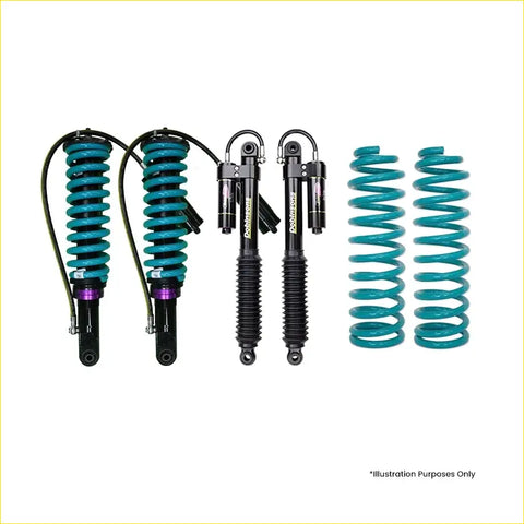 Set of teal coil springs and black dobinsons monotube shock absorbers with purple accents for holden colorado 7 2012 on
