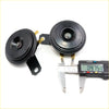 Black plastic denso horn with gold metal terminals and bracket for toyota hilux 1968-1997 shown from back side