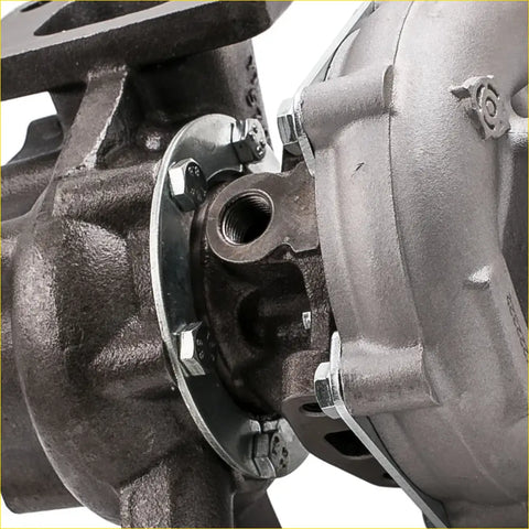 Gray metallic ht18-2 turbocharger with bolted flanges and threaded connections for ford maverick 4.2l d td42t back side