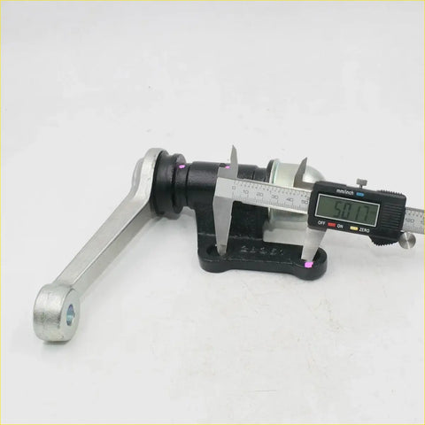 Silver metal crank handle with black grip and mounting base measured by caliper for toyota hilux2wd idler arm support