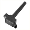 Black ignition coil for toyota 1996-2002 with cylindrical body rectangular base and electrical connector on one end