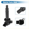 Black plastic and metal ignition coil with cylindrical body threaded top and rectangular base for toyota matrix gray replacement